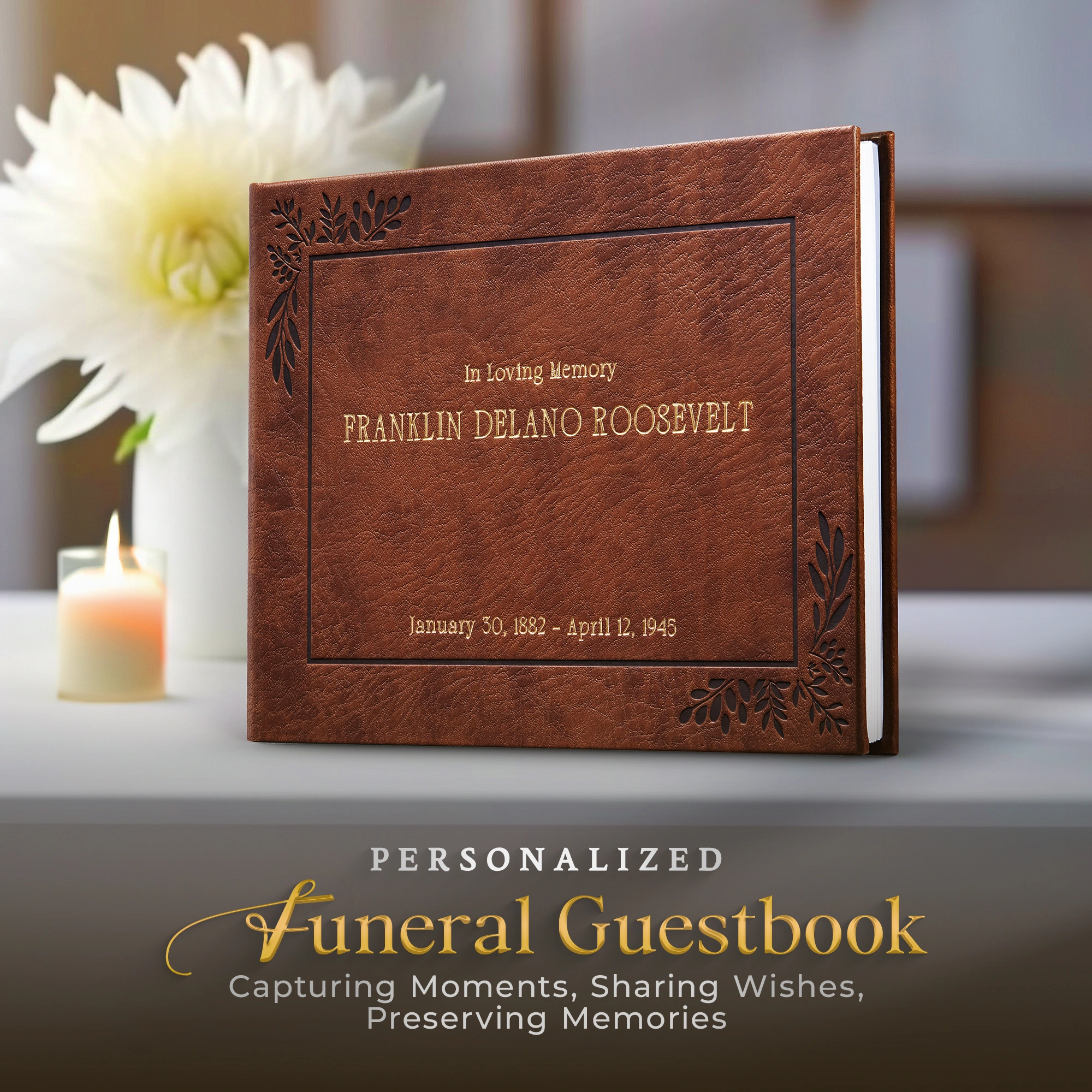 Personalized Funeral Guest Book - Brown hover